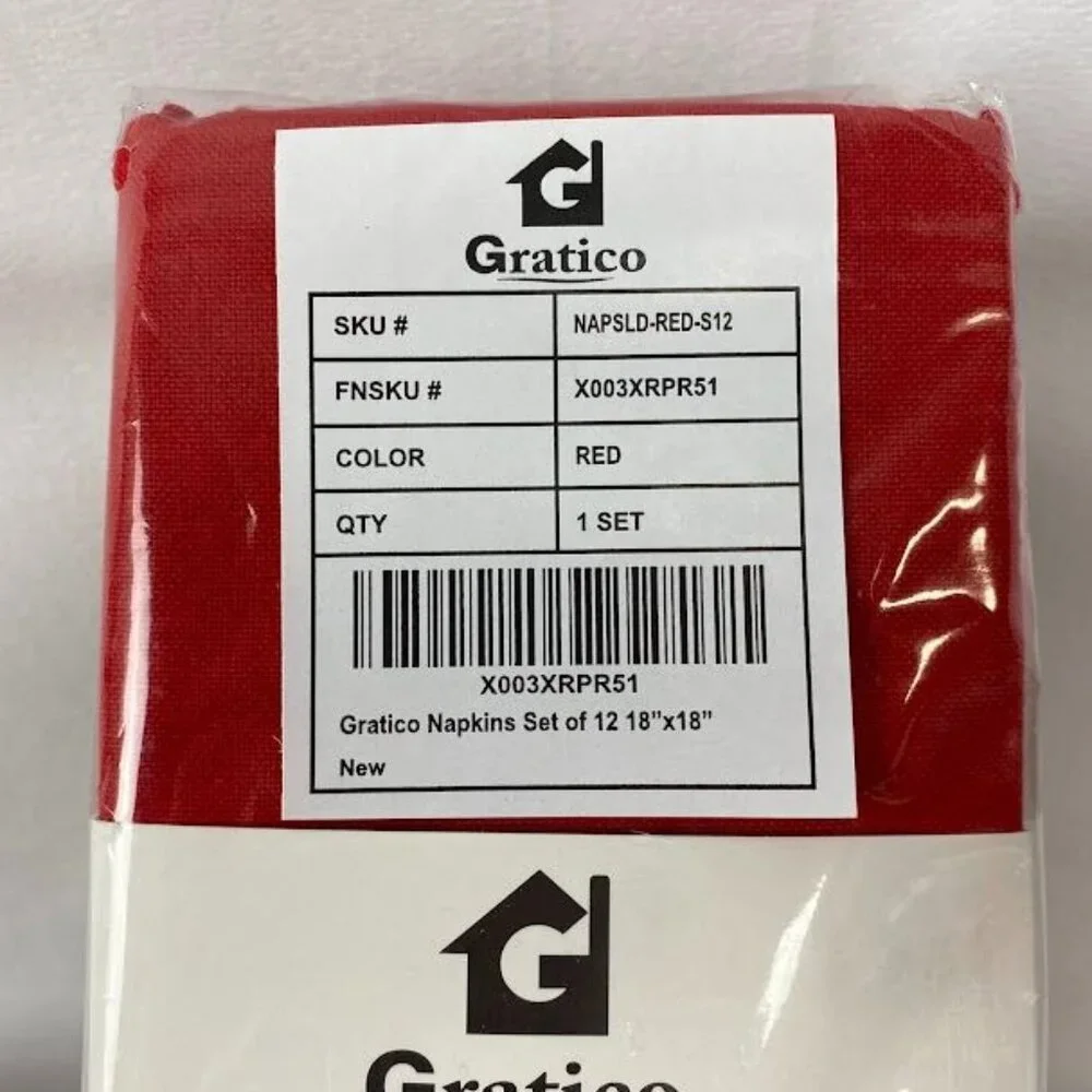 NIP Gratcio 12 PK Red Cloth Napkin‎ Set 18X18.
